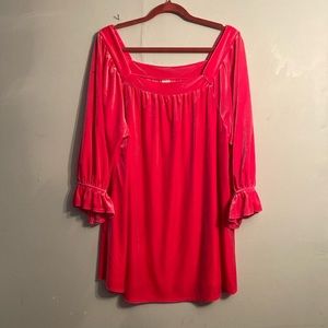 Hot Pink - Velour - Blouse - Ruffle Sleeves - 1X